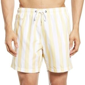 Trunks Surf & Swim Co Yellow White Striped Men’s Swim Trunks Size M NWT